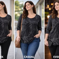 AGB Dress Black Silver Abstract Blouse Women’s Size 14 Long Sleeve USA