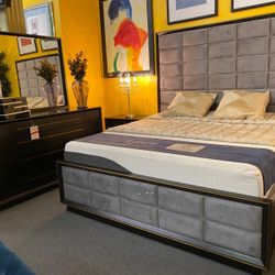 5pcs Gray California King Bedroom set (Mattress is not Included)(Chest Sold Separately) 🔥 🔥ON SALE🔥  👍90 days FREE FINANCING ❗ 
