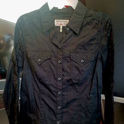 Rare Vintage Affliction Black Premium Label Long Sleeve Embellished & Embroidery Women's Size Small 