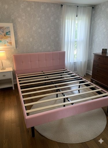 Pink Suede Queen Bed Frame