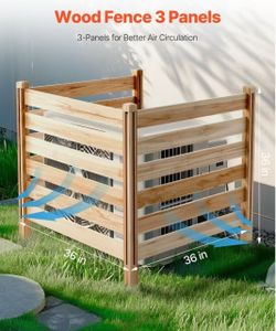 R4） Wood Privacy Fence, 36" W x 36" L, 3 Panel Slatted Air Conditioner Fence Screen, Pool Equipment Enclosure with Metal Stakes, Easy DIY Installation