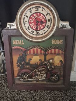HARLEY'S HOTEL CLOCK, GOOD CONDITION, $25.00