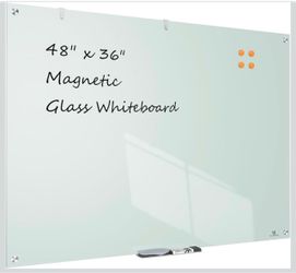 48” x 36” Magnetic Glass Whiteboard – Frameless