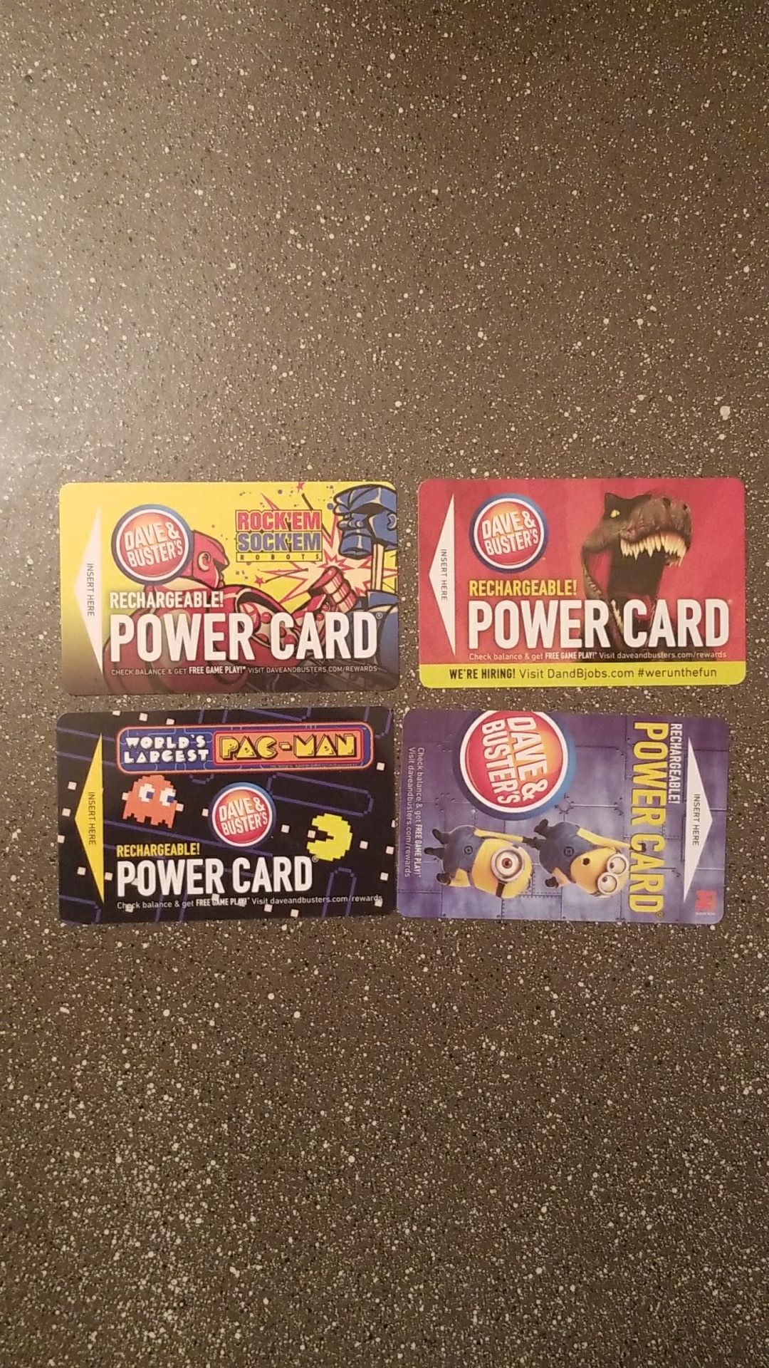 Dave & Busters Power Cards, Game Cards.