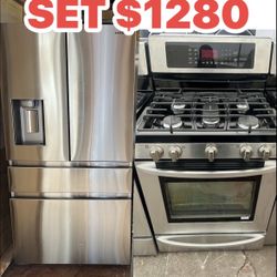 SET DE REFRIGERADOR 4 PUERTA Y ESTUFA DE 5 QUE MADORES EN BUENAS CON DICIONES CON 2 MESES DE GARANTÍA 