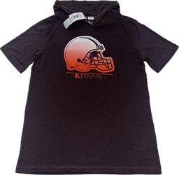 Cleveland Browns Brown Short Sleeve Hoodie Shirt Mens Large New Helmet Logo