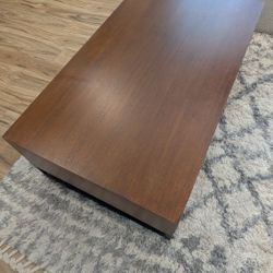 Coffee Table w/ Storage, Brown Teak Wood