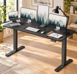 New 55" Electric Height Adjustable Standing Desk 55x24 Memory Preset T-HAD25-1021-140BK-S