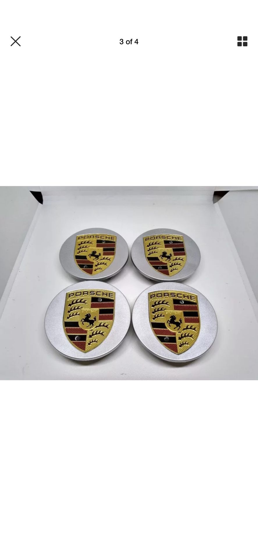 4X 15-19 Porsche Macan Rim Center Caps Silver with Gold Emblem Crest Wheel