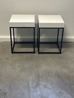 Down East pair of White Stone Side Tables