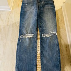 Women’s Madewell High Rise Crop Slim Boyjean Denim Jeans Size 26 Raw Hem