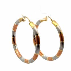 Woman’s Ladies 10k Tricolor Rose White Yellow Gold Large 2.25” Inch 5.2mm Hoop Earrings GP3120574