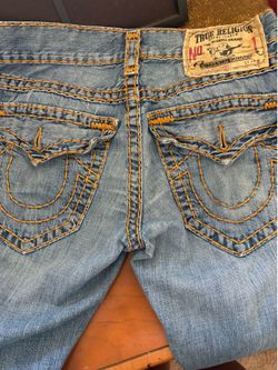 True Religion Light Wash Orange Stitch Jeans