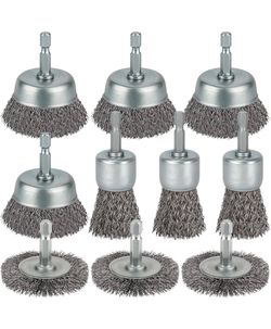 new 10 Pcs Wire Brush for Drill, Coarse Carbon Steel Crimping Wire Wheel 1/4 Inch Hex Shank, Cup Brush Drill Bit for Cleaning Rust, Stripping and Abra