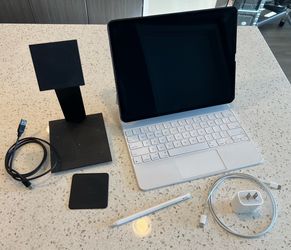 iPad Pro 12.9" (5th Gen) 256GB Space Gray - Ultimate Desk & Travel Bundle - White Magic Keyboard, Pencil 2 & Full Pitaka MagEZ Charging Desk Stand Set