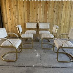 90s Post Modern Set Of 6 Cal-Style Gold and Cream Upholstered Cantilever Chairs
