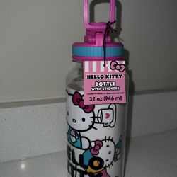 Hello Kitty Water Bottle With Stickers - New 