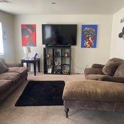 Brown Couch, Coffee Table, 2 End Tables