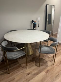 Marble west elm table with chair
