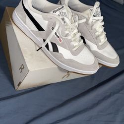 Reebok White and Gray Retro Sneakers with Suede Accents