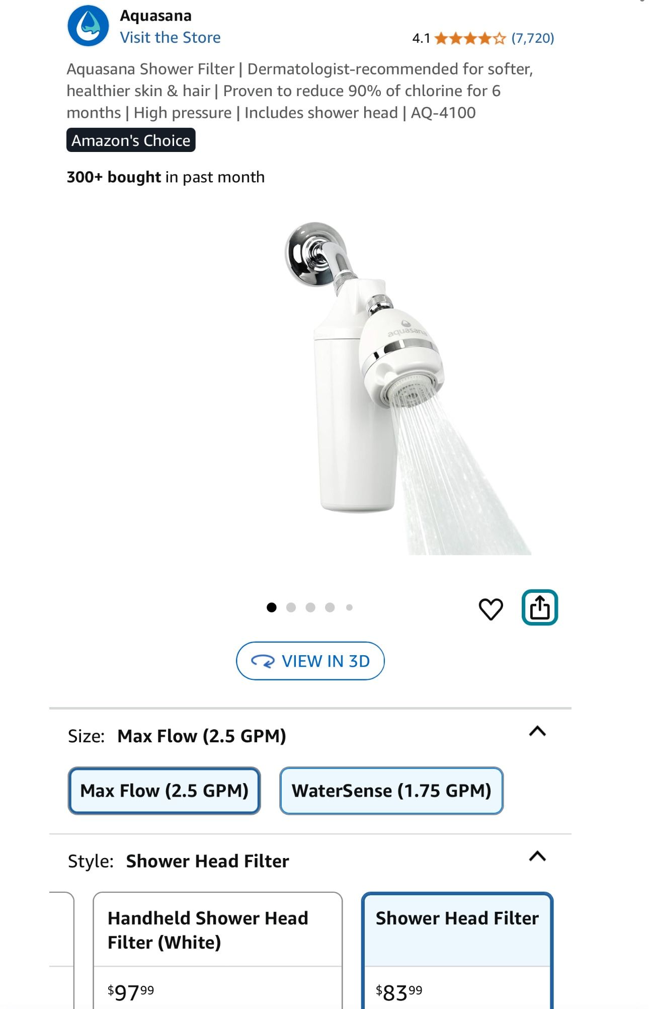 Aquasana Shower Filter | Dermatologist-recommended for softer, healthier skin & hair | Proven to reduce 90% of chlorine for 6 months | High pressure |
