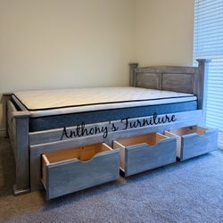 New Queen Bed With Drawers And Mattress 