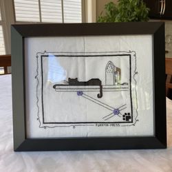 “PURR-MA PRESS” Finished Framed Cross-Stitch (the KIT only sells for $25 - see pics) look at those eyes!