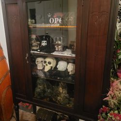 Beautiful Vintage 59.5" Tall Gothic Display Curio Cabinet 