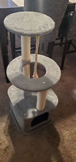 CAT TREE.  SMALL, GREY & GOOD CONDITION.   $25
