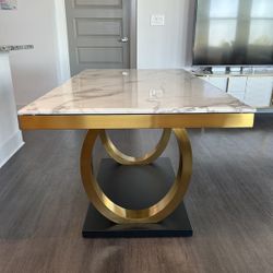 Gold and Marble-Like Dining Table