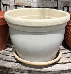 19” White Ceramic Glazed Pot: 19”W x 14”H