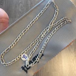 .925 Sterling Silver Flat Figaro Link Chain Sz 24”