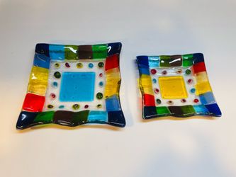Vintage beauties! Murano fused glass square trinket dishes with Millefiori  beads