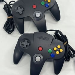 Two OEM Nintendo N64 Controllers Black/Gray NUS-005