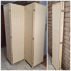 Bamboo Room Divider Folding Privacy Wooden Screen 4 Panel