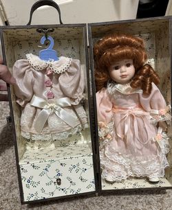 Vintage 12” Doll With Her Travel Wardrobe Case