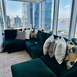 Modular Sectional Velvet Sofa with Storage - Pine Green  (<1 Year, $1,740 Value)