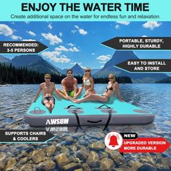 Inflatable Floating Dock Air Dock Platform, 6ft/8ft Non-Slip Inflatable Water Mat Floating Island Raft for Lake Pool Beach Ocean