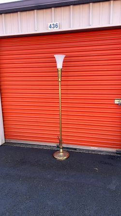 Stiffel Torchiere Floor Lamp Brass / Gold Tone W/ Milk Glass Shade