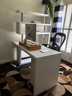Large L-Shaped Desk with Built-In Shelving
