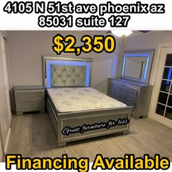 Queen size led bedroom set with pillow top mattress and Boxspring brand new