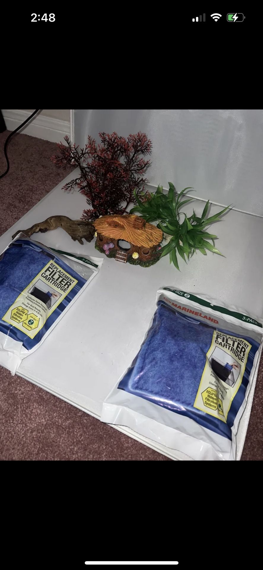 Fish Tank Volcano Decor + 4pc Purple Artificial Fish Plants Bundle