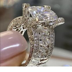 New 925 Silver Round & Marquis Diamond Ring