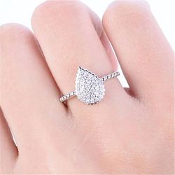 "Big Pear Gemstone Zircon Elegant Water Drop Silver Rings for Women, EVGG1355
 Thumbnail
