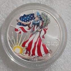 Colorized 1999 American Silver Eagle $1  1 oz .999 Silver