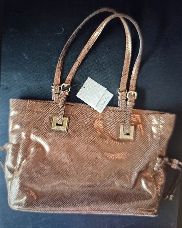 NEW CALVIN KLEIN Bronze Metallic Satchel Handbag