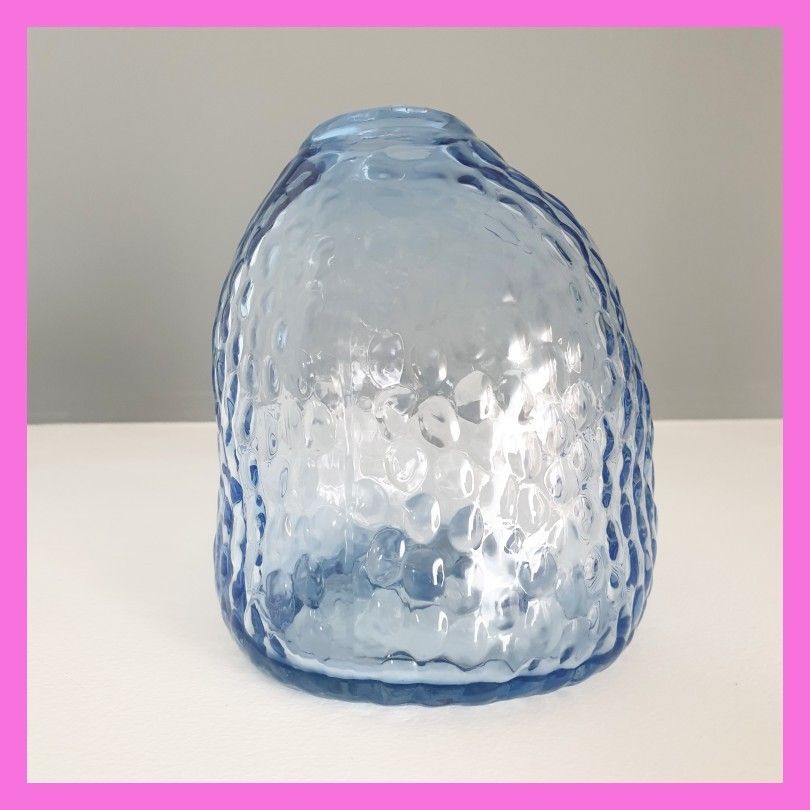 Modern Art Glass Blue Aqua Vase Transparent Bubble Textured Embossed Flower Deco