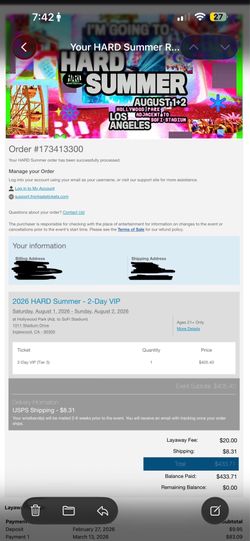 Hard summer ticket 2day ticket VIP