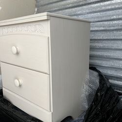 White wooden night stand with two drawers