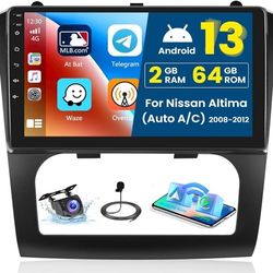 2+64G Android 13 CarPlay Car Stereo Radio for Nissan Altima 2008-2012 (Auto A/C), 9'' HD Touch Screen Compatible with Android Auto, AHD Backup Camera,